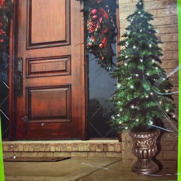 4ft Prelit Indoor Outdoor Tree in Weighted Resin Bronze Patina Pot Clear Lights - Picture 11 of 14